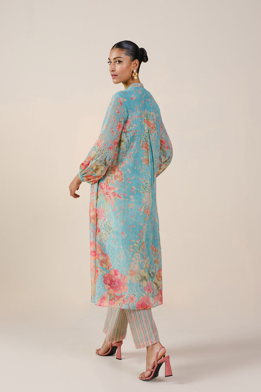 Nyneve Printed Mul Kurta Set - Aqua, Aqua, image 3